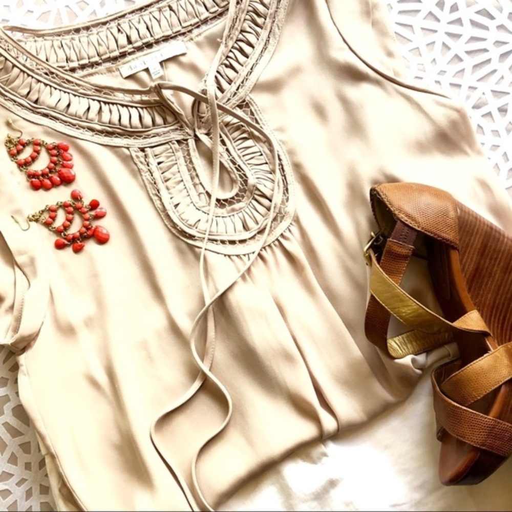 Daniel Rainn Cream Embroidered Keyhole Blouse